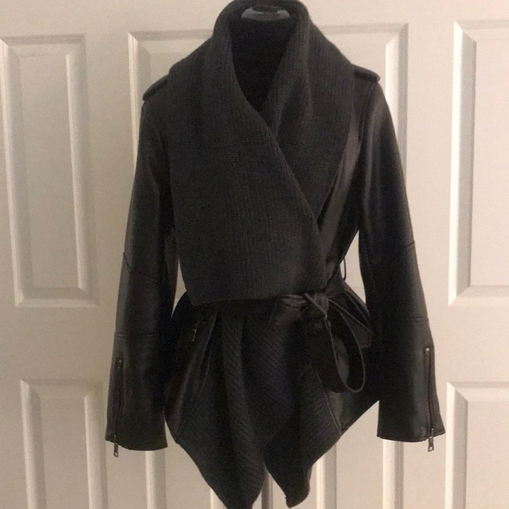 G.I.L.I. Got It Love It Black Faux Leather w/Knit Shaw Collar Size 18